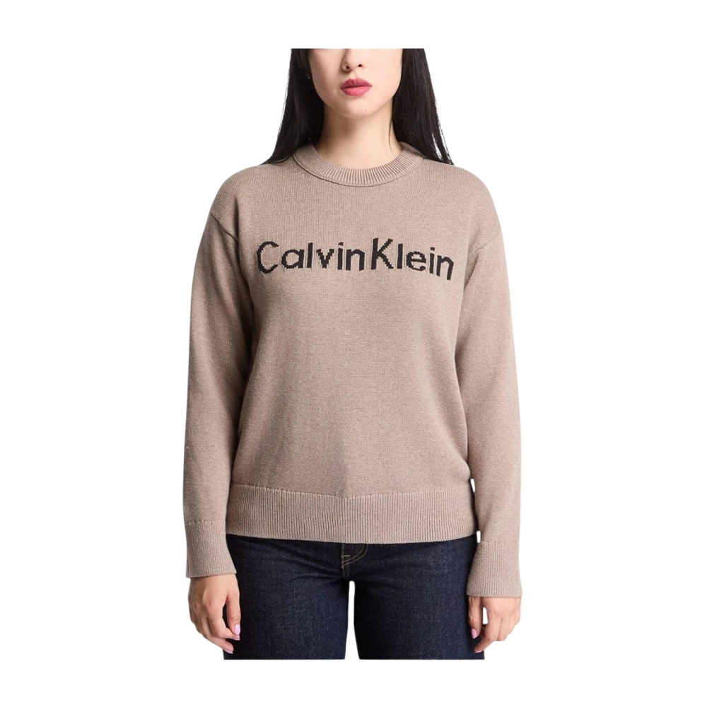 Calvin Klein Damen Shiitake Melange Pullover Jeans Contrast Logo Ls Sweater Extra Klein - Bild 5