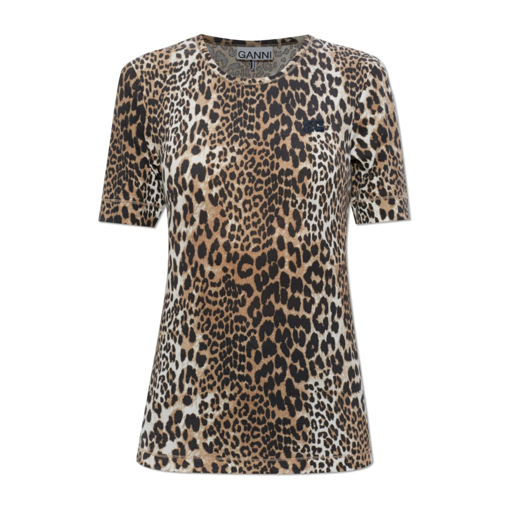 Ganni - T-Shirt Mit Patch - Tops - Damen - Beige - M
