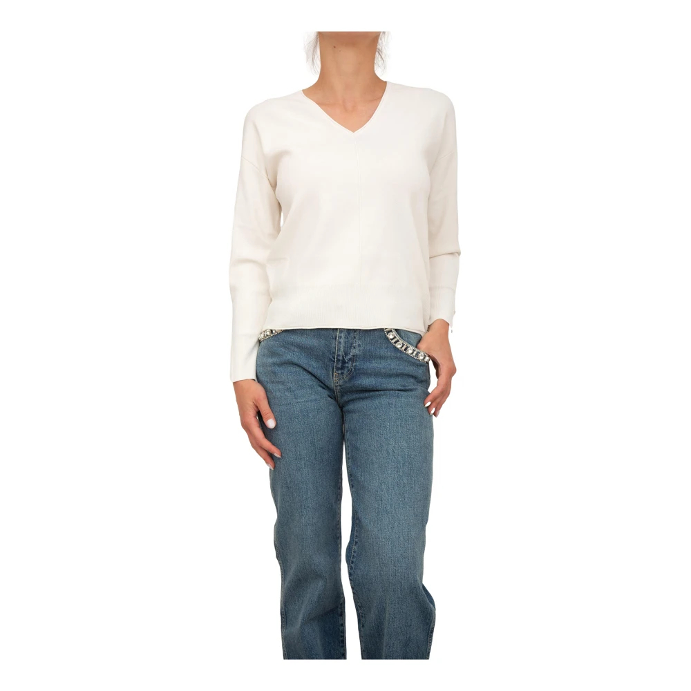 Nenette Damen Weiß - Ivory V-Ausschnitt Pullover - Knitwear - Xs