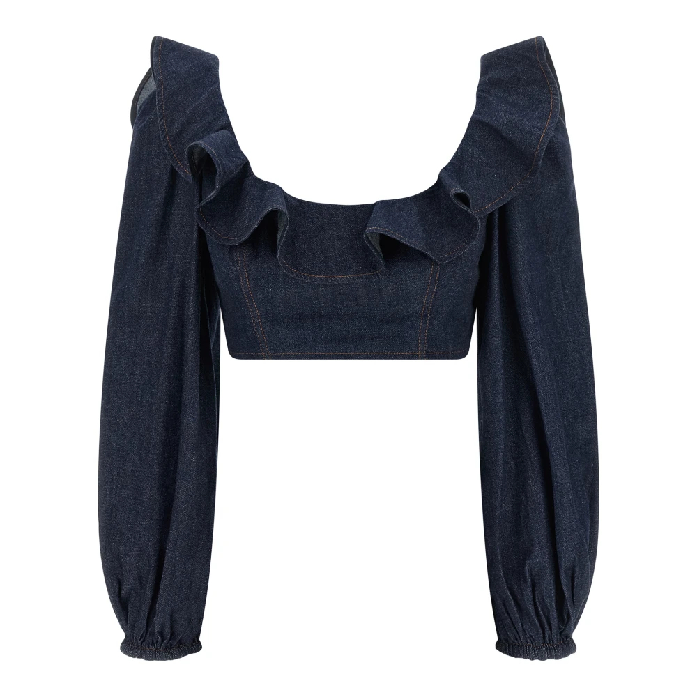Zimmermann - Aster Denim Frill Top - Blouses & Shirts - Damen - Blau - 2XS
