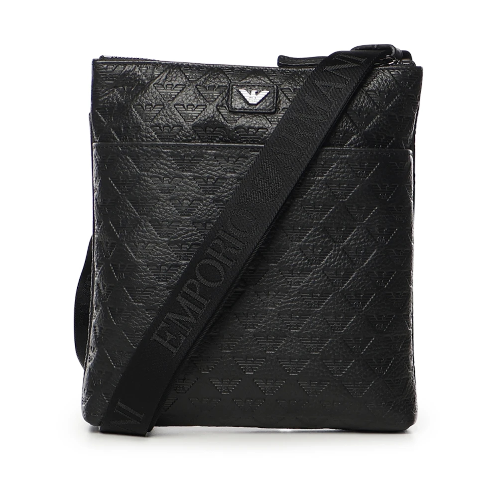 Emporio Armani Herren Schwarz - Flache Ledertasche Mit Geprägtem Adler - Bags - K - One Size