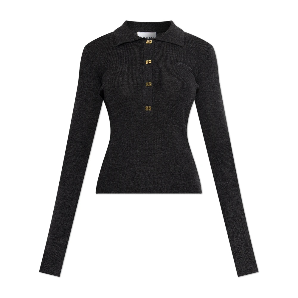 Ganni Damen Grau - Gestricktes Poloshirt - Knitwear - S