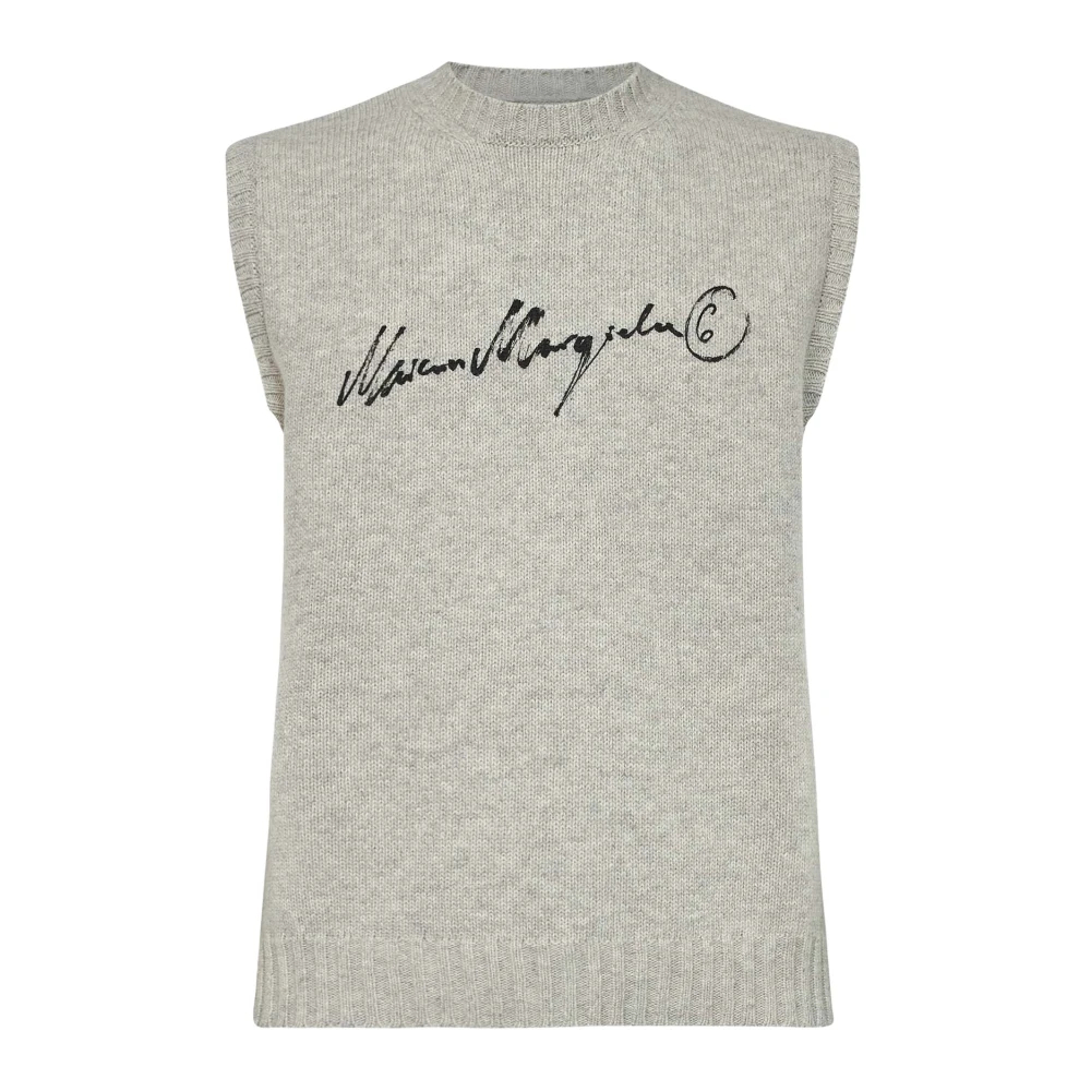 MM6 | Melange grey wool blend knit vest with signature | male | L - Bild 3