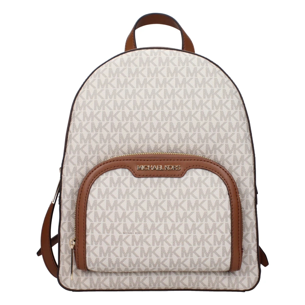 Michael Kors Damen Weiß Mk Jaycee Serie 24 Reißverschluss Klassischer Monogramm Beschichtetes Canvas Und Leder Rucksack Rucksack Vanille Braun 35S2g8tb2b-1 - Image 7