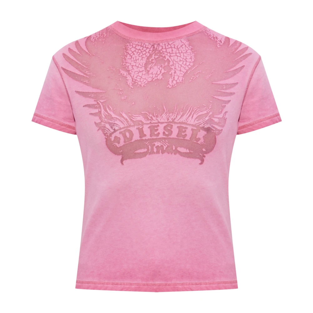 Diesel Damen Rosa - Slim T-Shirt Mit Dévoré-Phönix - Tops - M