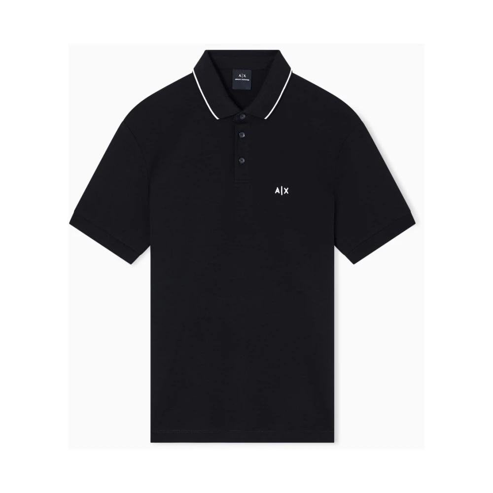 Armani Exchange Herren Schwarz - Stretch Piqué Polo-Shirt Mit Kontrastierenden Details - Tops - K - M