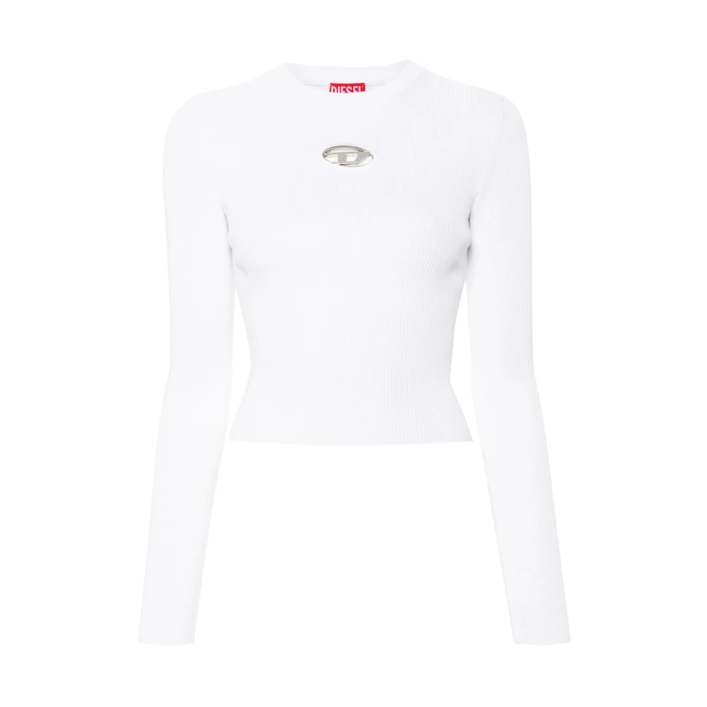 Diesel Damen Weiß - Geripptes Es Top Mit Ovalem D-Detail - Tops - M