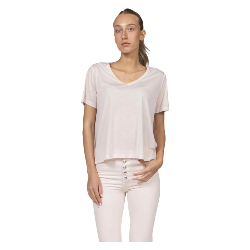 Dondup Damen Rosa - Regular-Fit V-Ausschnitt T-Shirt - Tops - S