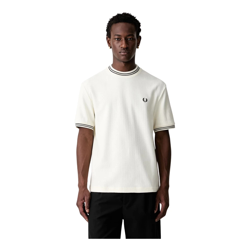 Fred Perry Herren Weiß Ribbed Jersey T-Shirt - Bild 5