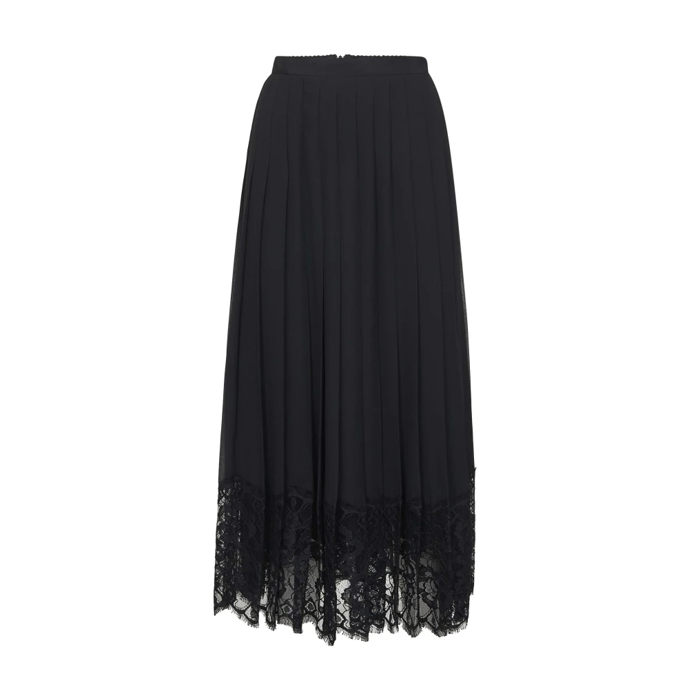 DOLCE & GABBANA | Black chiffon and lace pleated midi skirt | female | 40 - Bild 3