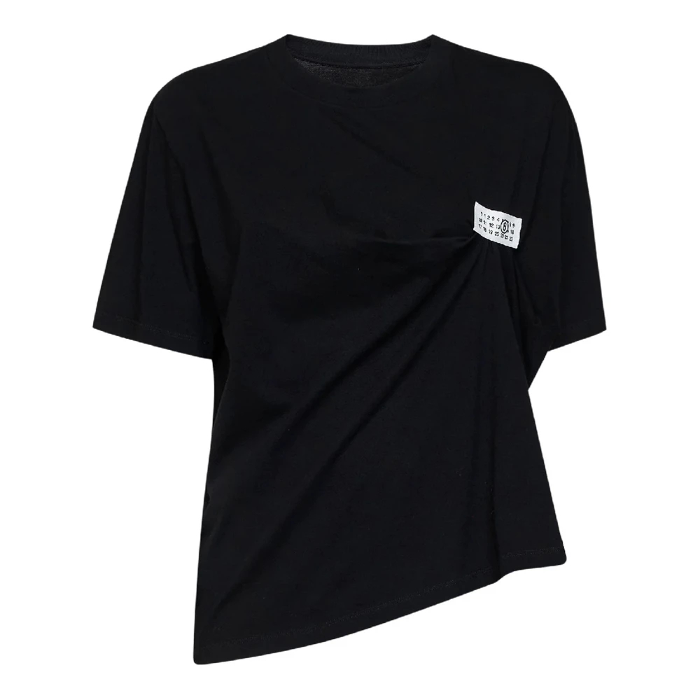 MM6 | Black cotton asymmetric T-shirt with Numeric logo | female | XS - Bild 5