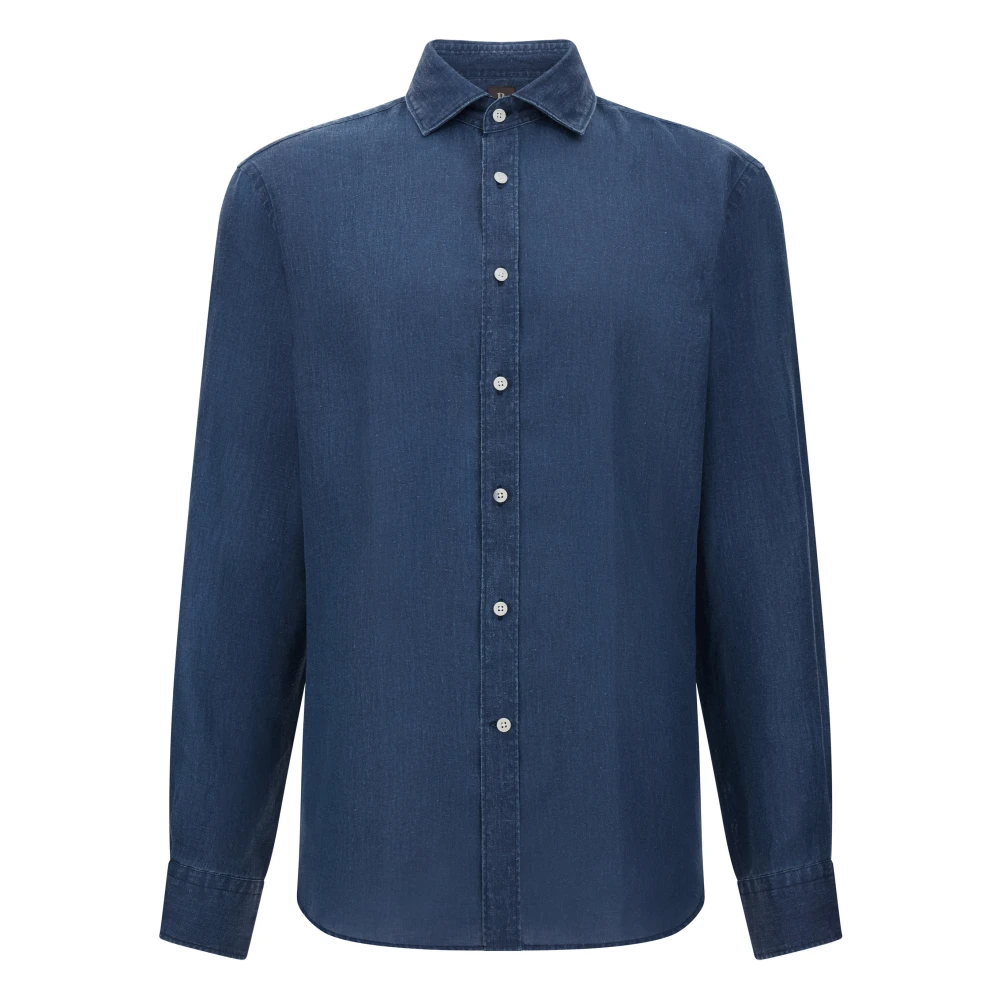 Boggi Milano Herren Blau - Regular Fit Leinenhemd - Shirts - S