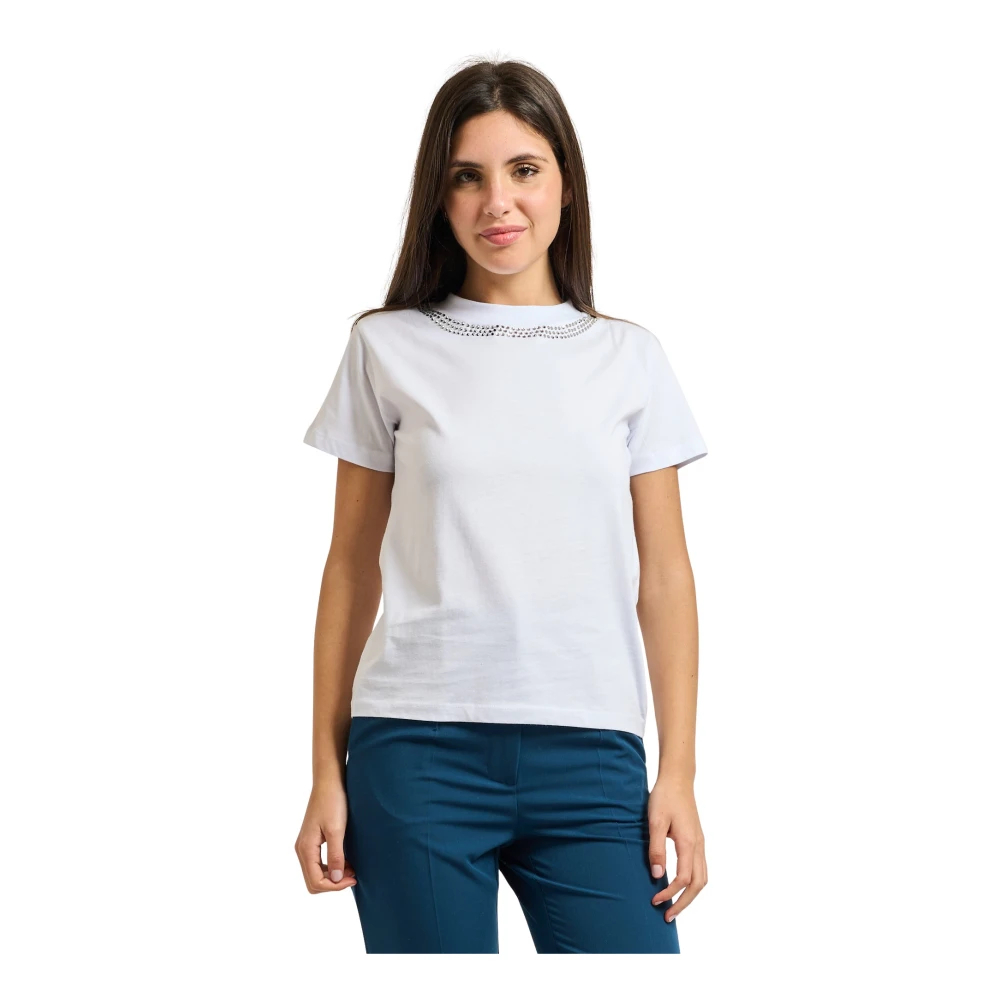 Patrizia Pepe Damen Weiß - T-Shirt Mit Schmuckausschnitt - Tops - L