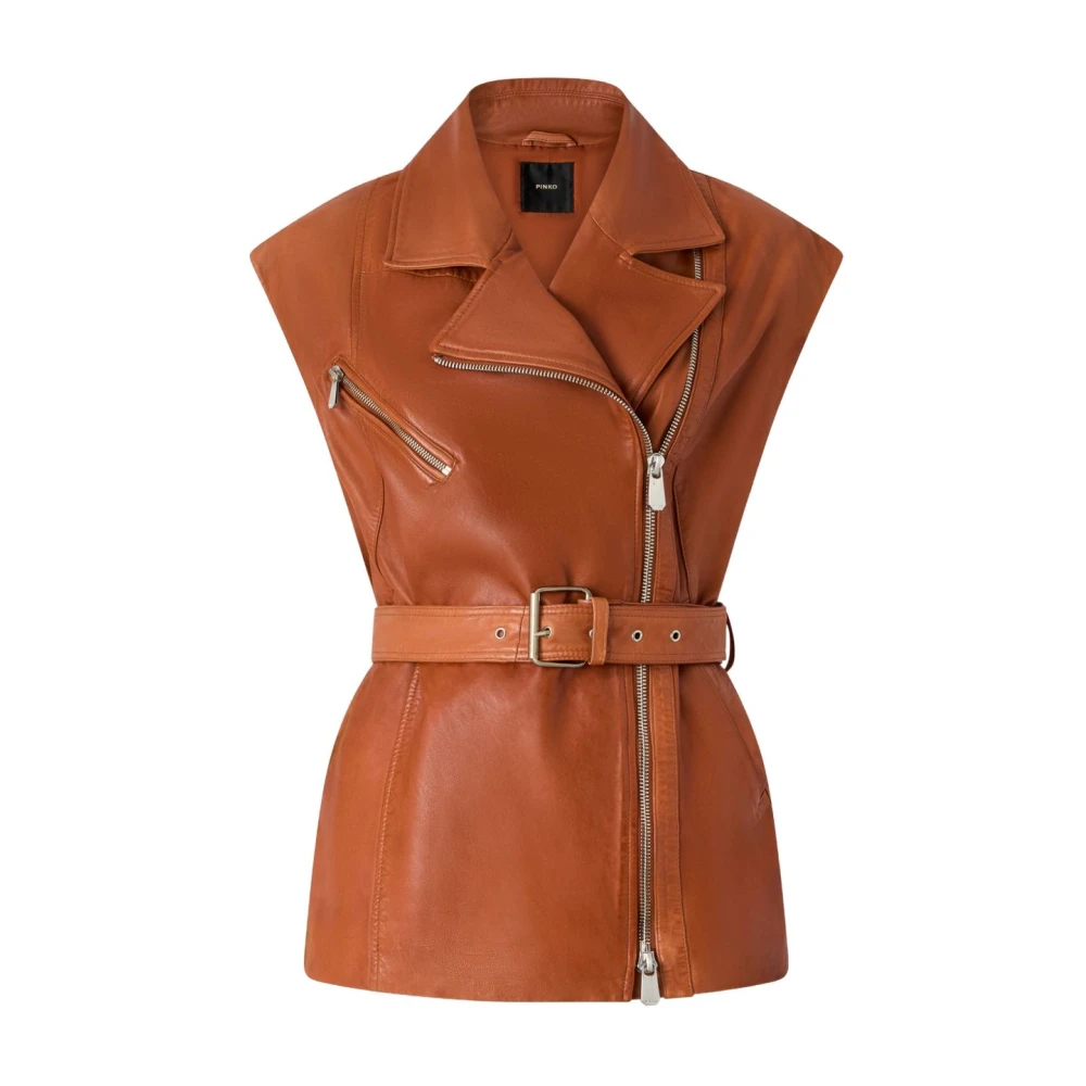 Pinko - Lederweste Im Biker-Stil - Jackets - Damen - Braun - Xs