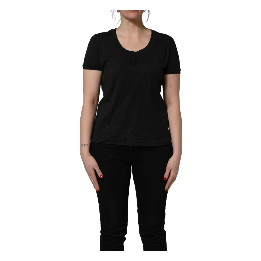 Dolce & Gabbana Damen Schwarz - Kurzärmeliges T-Shirt Mit Rundhalsausschnitt - Tops - K - L