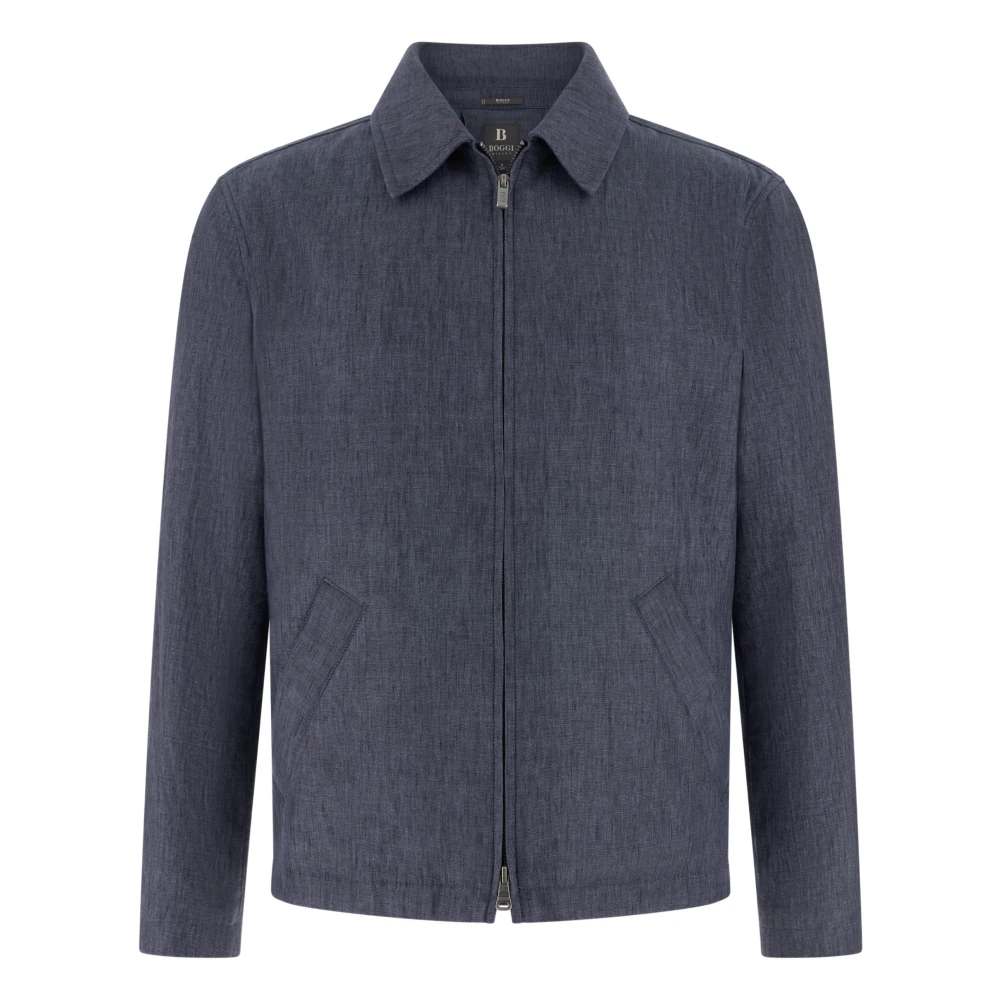 Boggi Milano Herren Blau - Technische Bomberjacke Aus Leinen - Jackets - S