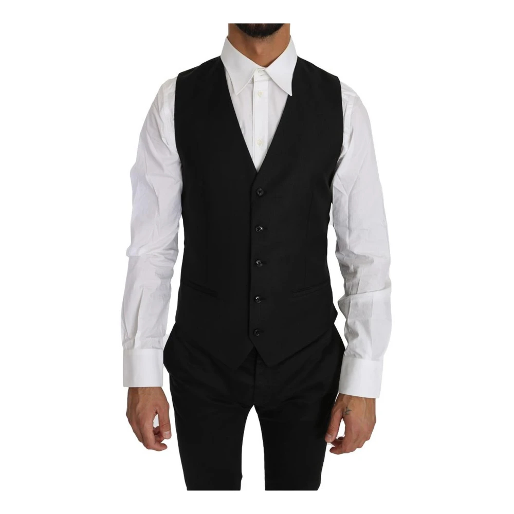 Dolce & Gabbana Herren Schwarz - Woll-Seiden For Weste - Suits - K - S
