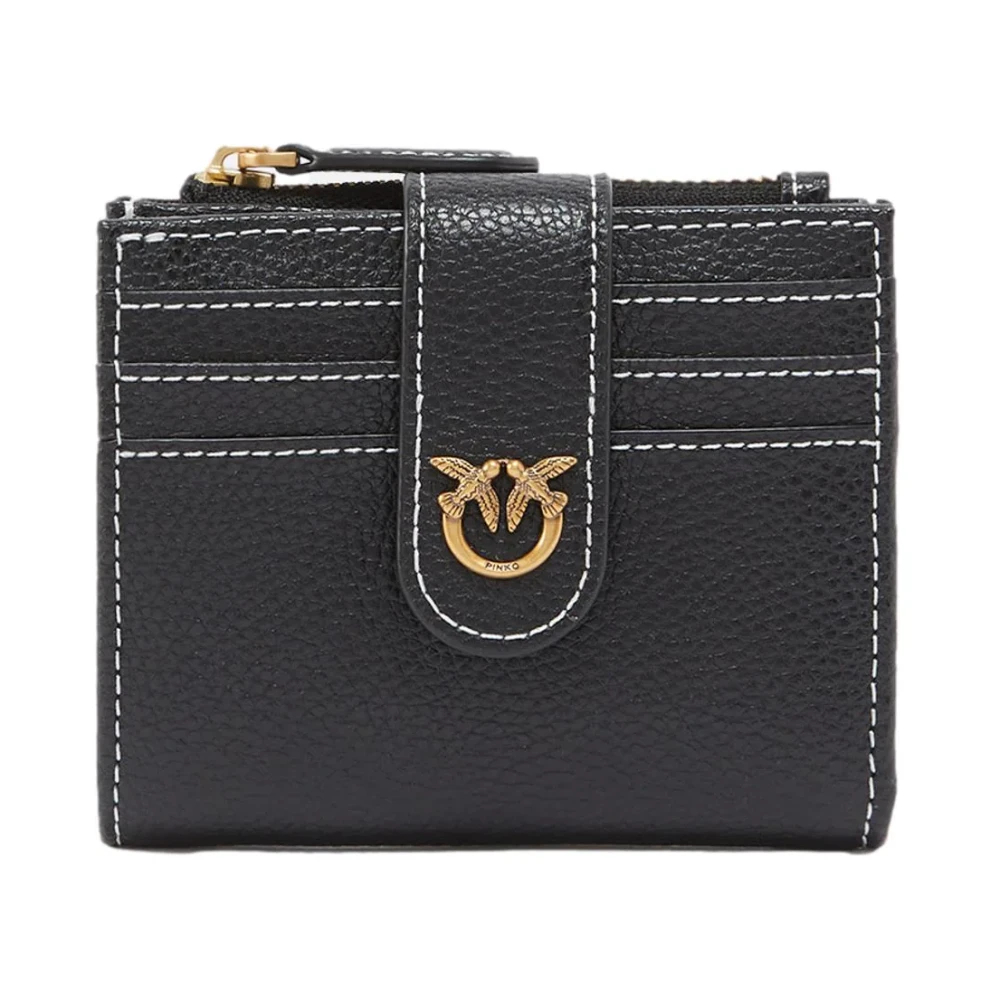 Pinko - Ledergeldbörse Mit Reißverschluss Und Knopfverschluss - Accessories - Damen - Schwarzk - One Size - Bild 3