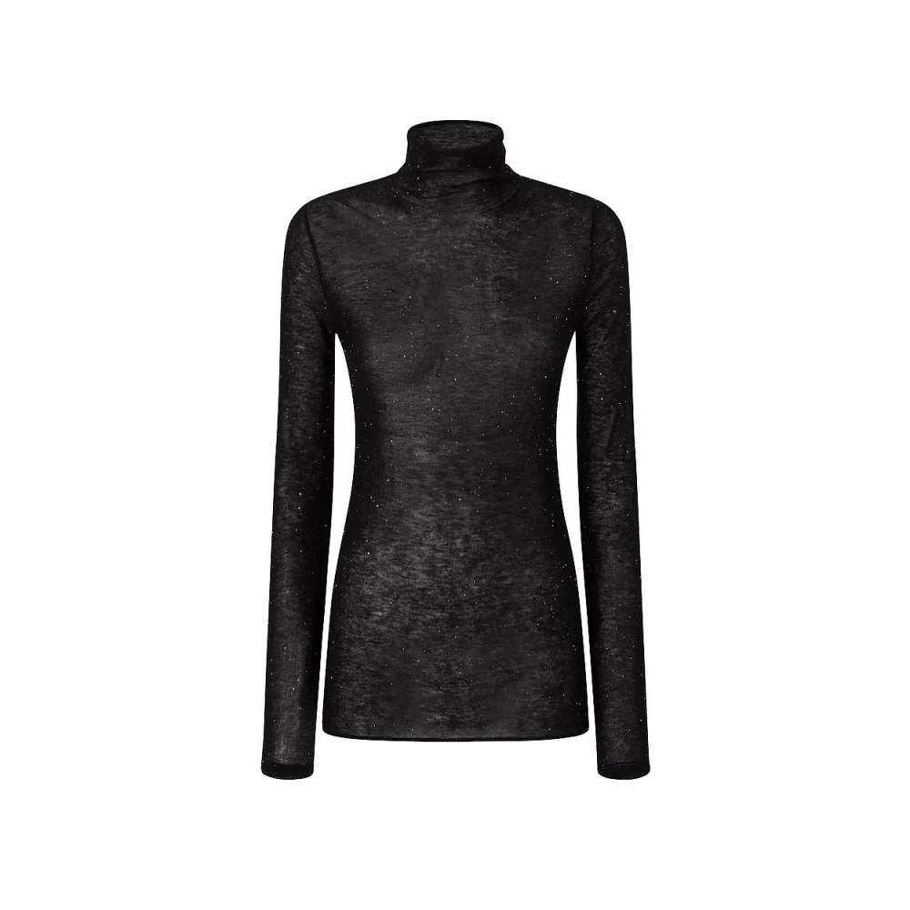 Pinko Damen Schwarz - Eng Anliegender Rollkragenpullover Mit Mikro-Pailletten - M - Bild 6