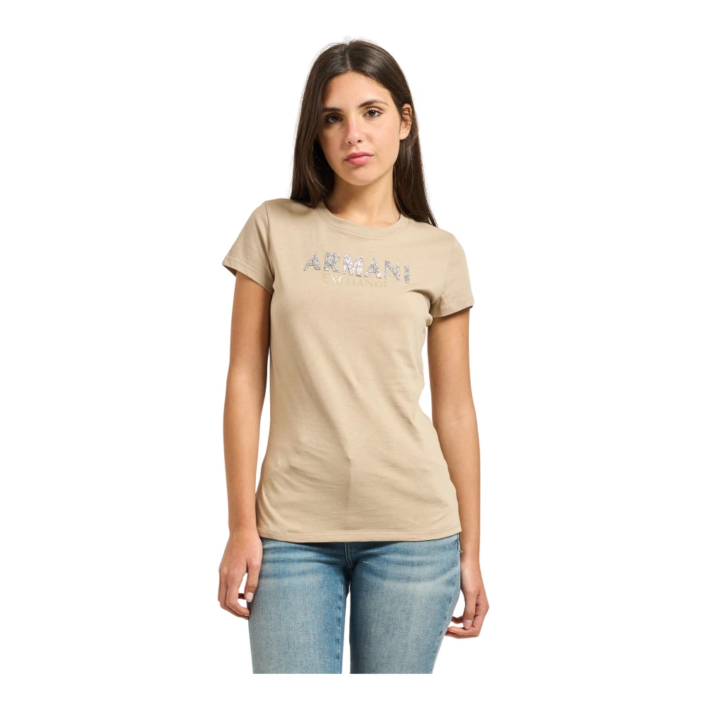 Armani Exchange Damen Beige - Slim Fit Baumwoll-T-Shirt - Tops - S