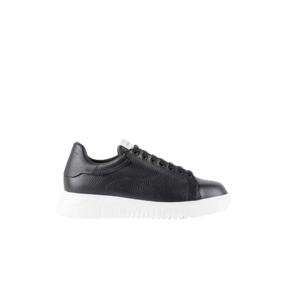 Emporio Armani Herren Blau - Tumbled Leather Sneaker - Shoes - 44 Eu
