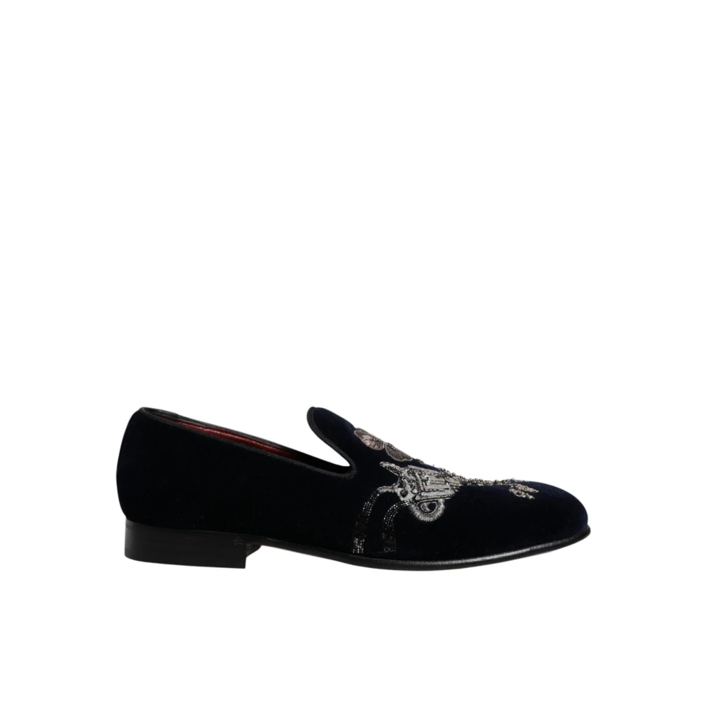 Dolce & Gabbana Herren Schwarz - Samt Blumen Loafers - Shoes - K - 41 Eu