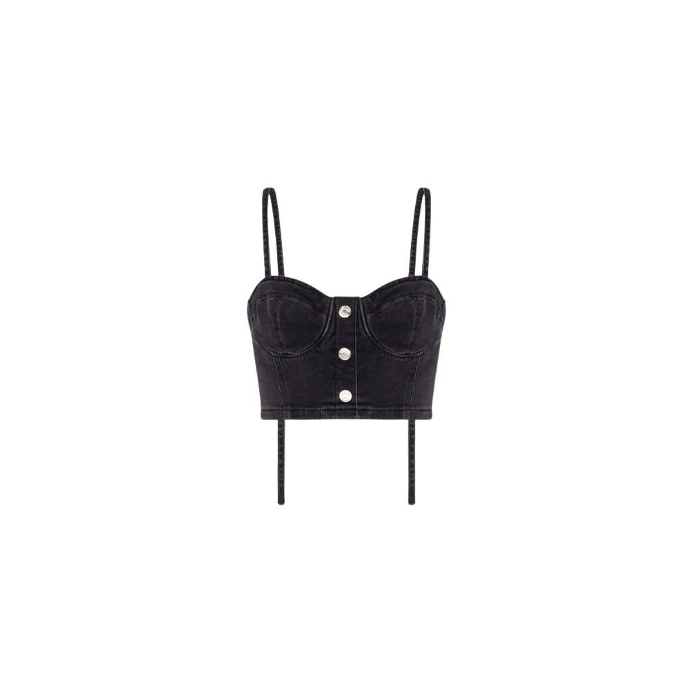 Moschino Damen Grau - Stretch Denim Crop Top - Tops - Xs