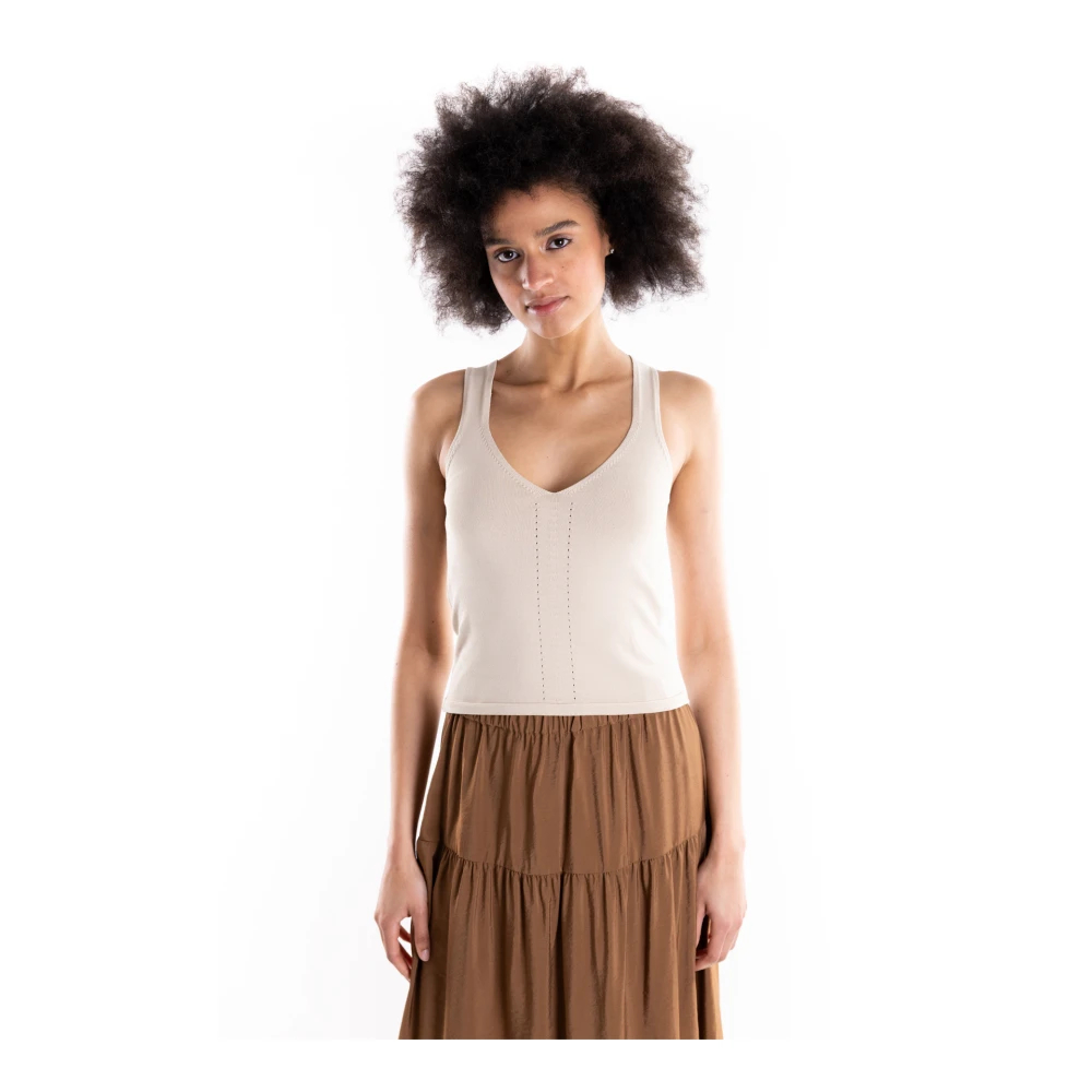 Akep Damen Beige - V-Neck Top - Tops - S