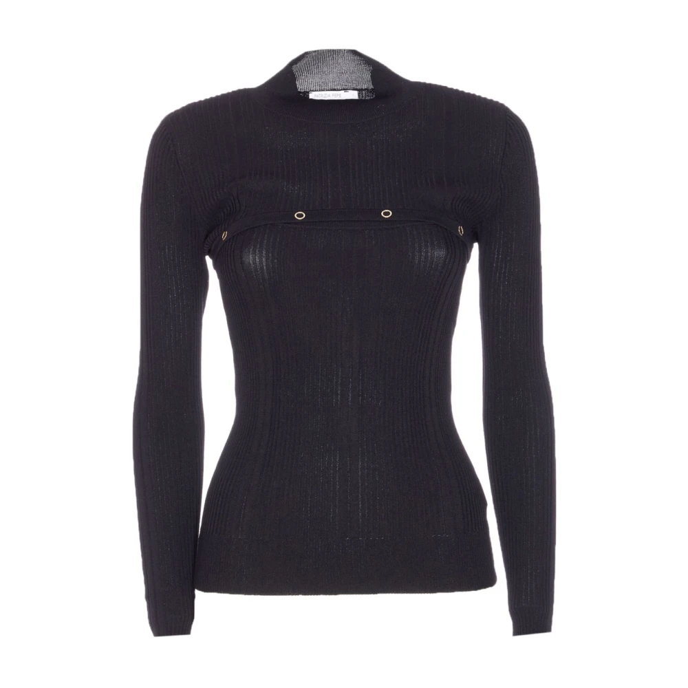 Patrizia Pepe Damen Schwarz - Gerippter Rollkragenpullover - Knitwear - K - L