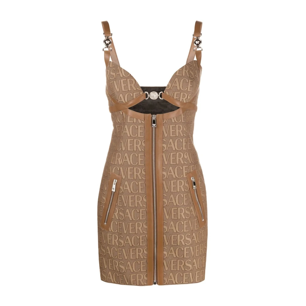 Versace Damen Beige - Canvas Logo Lederkleid - Dresses - S