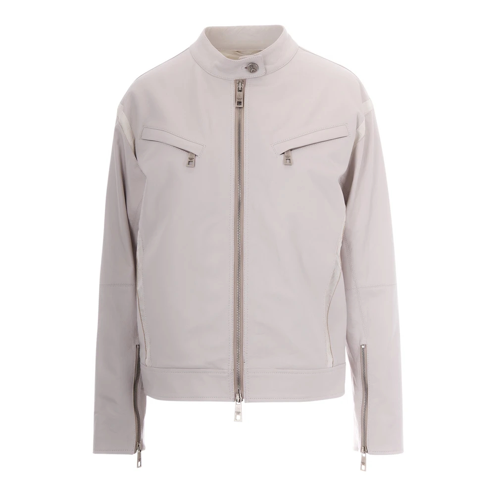 Patrizia Pepe Damen Weiß - Lederjacke Mit Reißverschluss - Jackets - S