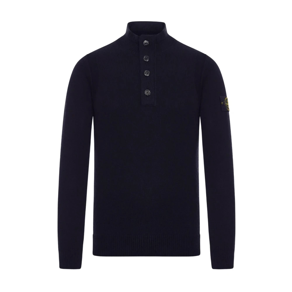 Stone Island - Strickpullover Mit Stehkragen Und Knopfleiste - Knitwear - Herren - Blau - M - Bild 6