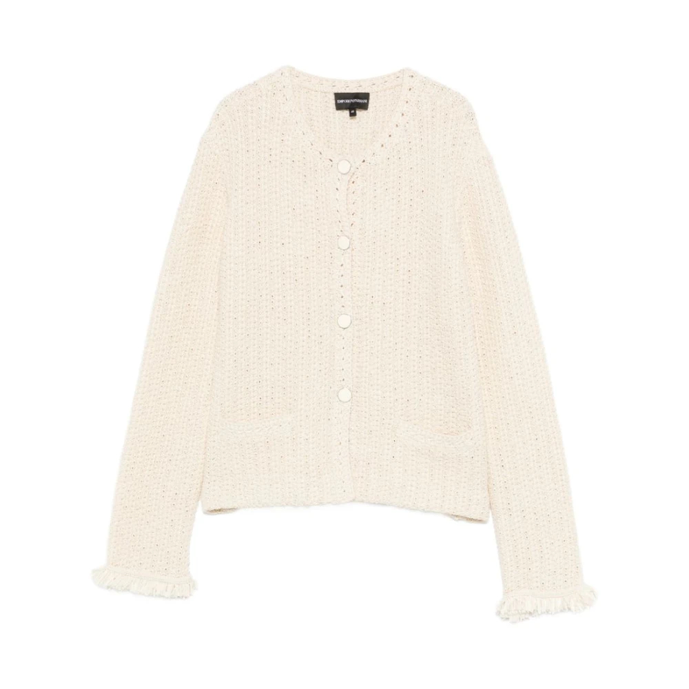 Emporio Armani Damen Beige - Cardigan Mit Fransen - Knitwear - Xl