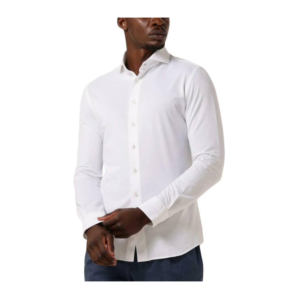 Hemden Profuomo Herren Weiss Japanese Knitted Slim Fit Jerseyhemd Einfarbig - Bild 8