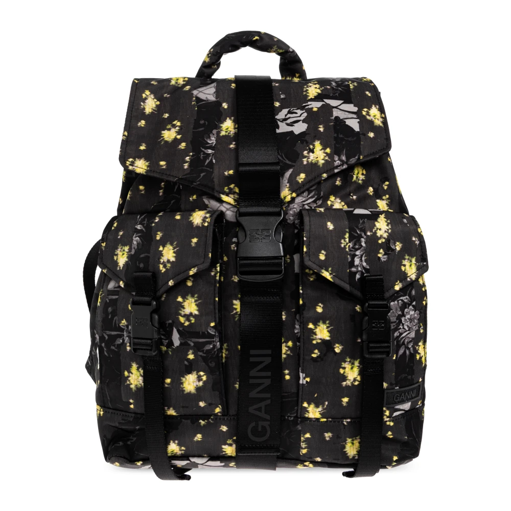 Ganni Damen Schwarz Re-Tech Printed Nylon Backpack - Bild 4