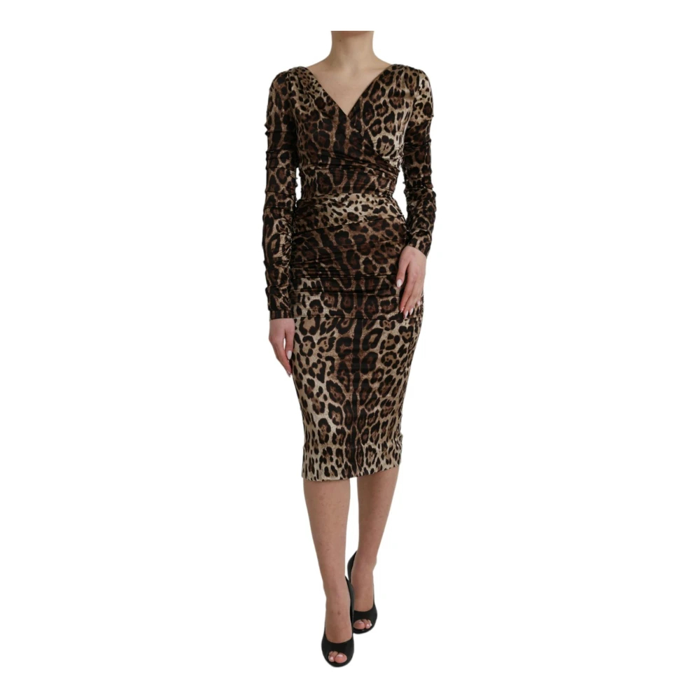 Dolce & Gabbana Damen Braun - Leopardenmuster Wickel Midi Kleid - Dresses - Xs