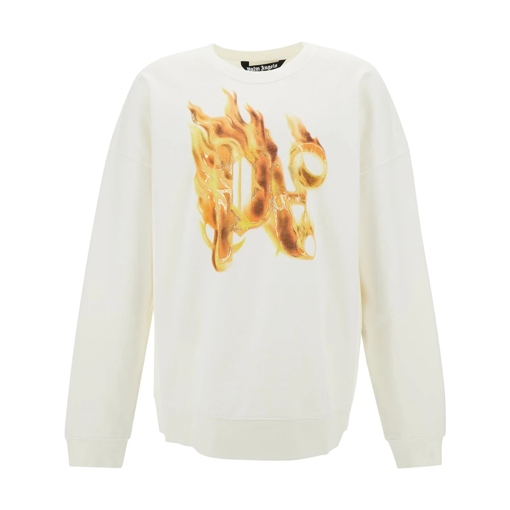 Palm Angels Herren Weiß - Burning Monogram Crewneck - Sweatshirts & Hoodies - M