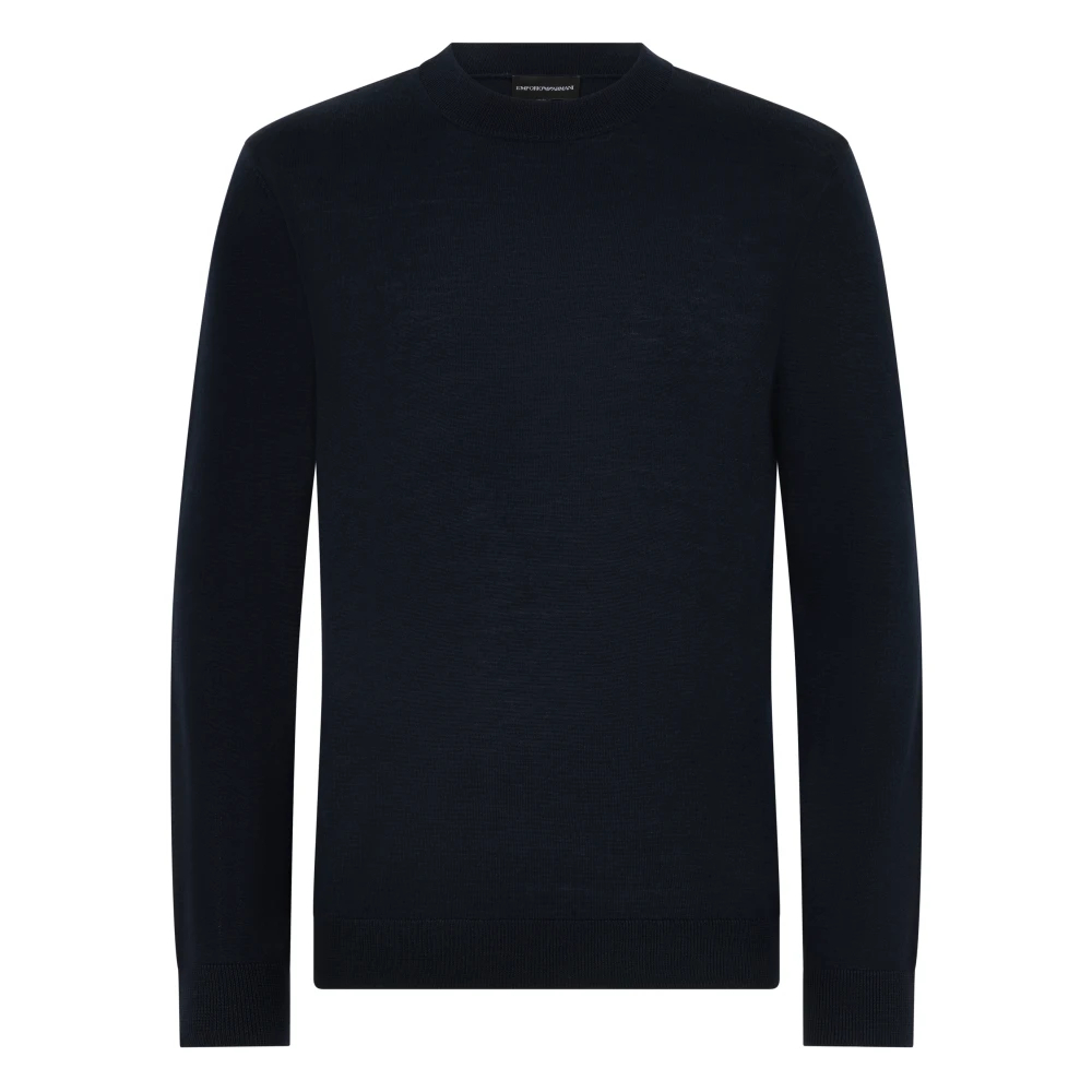 Emporio Armani Herren Blau - Gerippter Strickwollmischpullover - Knitwear - 2XL