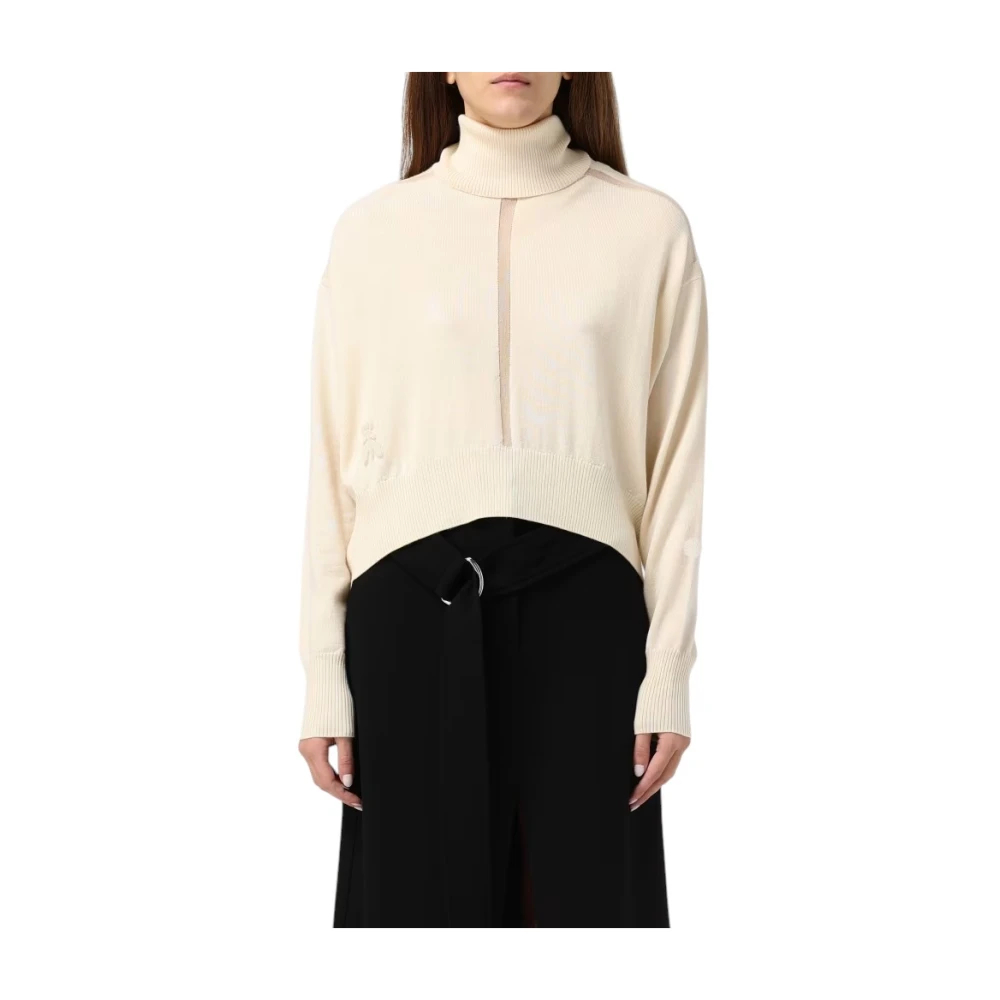 Patrizia Pepe Damen Weiß - Rollkragen-Panel-Pullover - Knitwear - L
