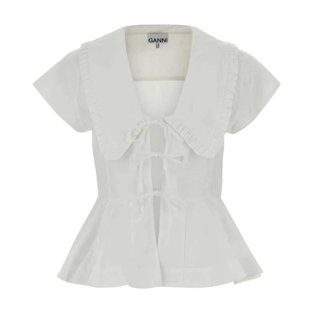 Ganni - Bluse Aus Baumwollpopeline - Blouses & Shirts - Damen - Weiß - S