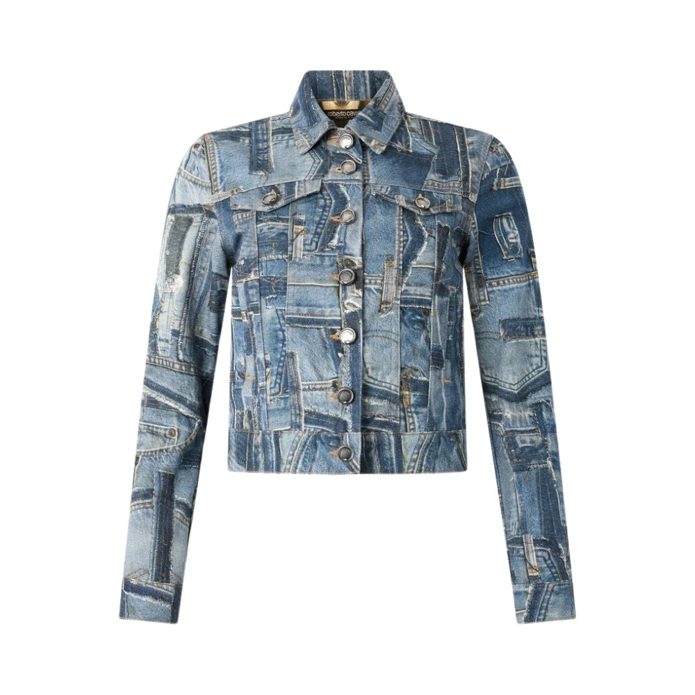 Roberto Cavalli Damen Blau - Patchwork Denim Jacke Mit Schlangenknöpfen - Jackets - M