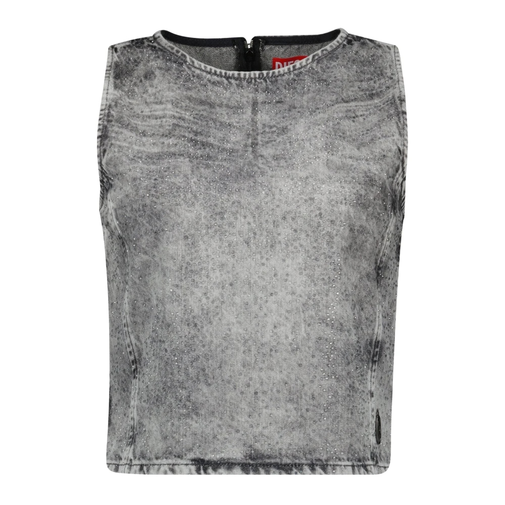 Diesel Damen Grau - Ärmelloses Denim-Top Mit Strasssteinen - Tops - M