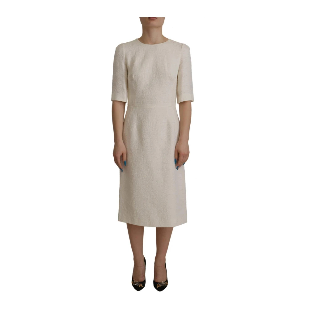 Dolce & Gabbana Damen Weiß - Elegantes Blumen Jacquard Midi Kleid - Dresses - L