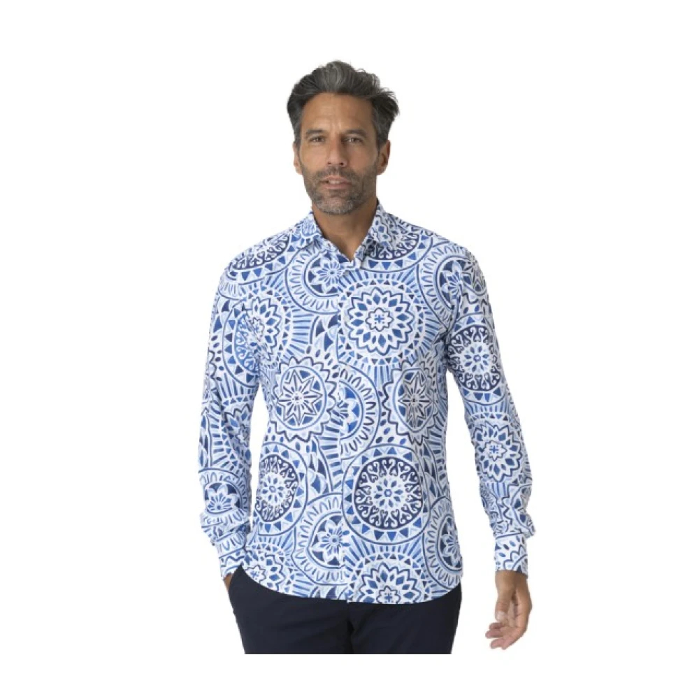 Orian Herren Blau - Weißes Hemd Mit En Motiven - Shirts - 3XL