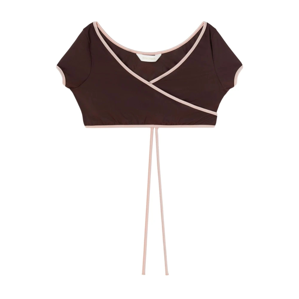 Palm Angels - Cap-Sleeve Wickel Bikini Top - Tops - Damen - Braun - Xs