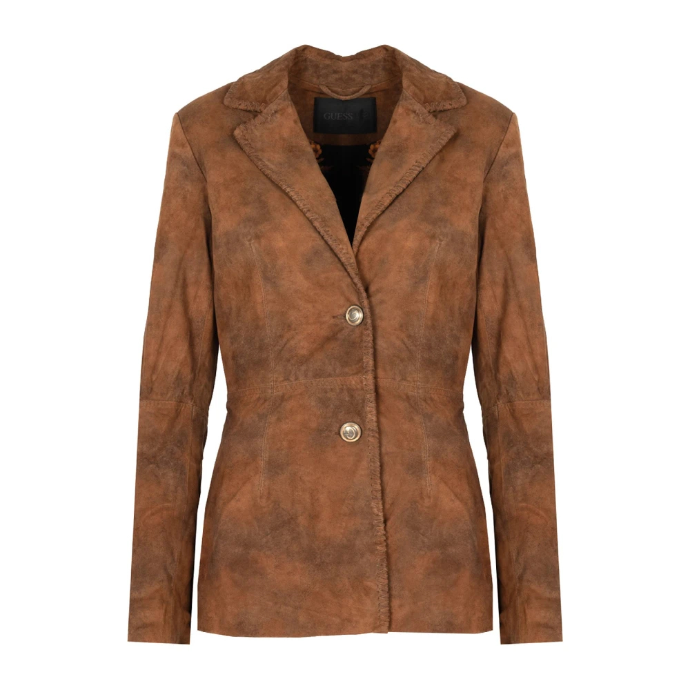 Guess Damen Braun - Leder Bomberjacke Mit Blumenfutter - Jackets - M