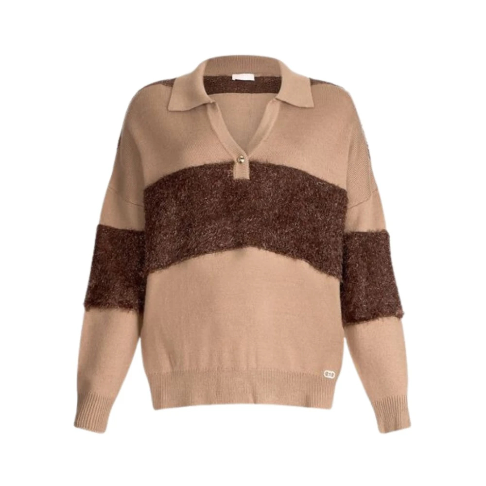 Liu Jo Damen Braun - Gestreifter Polo-Pullover - Knitwear - Xl