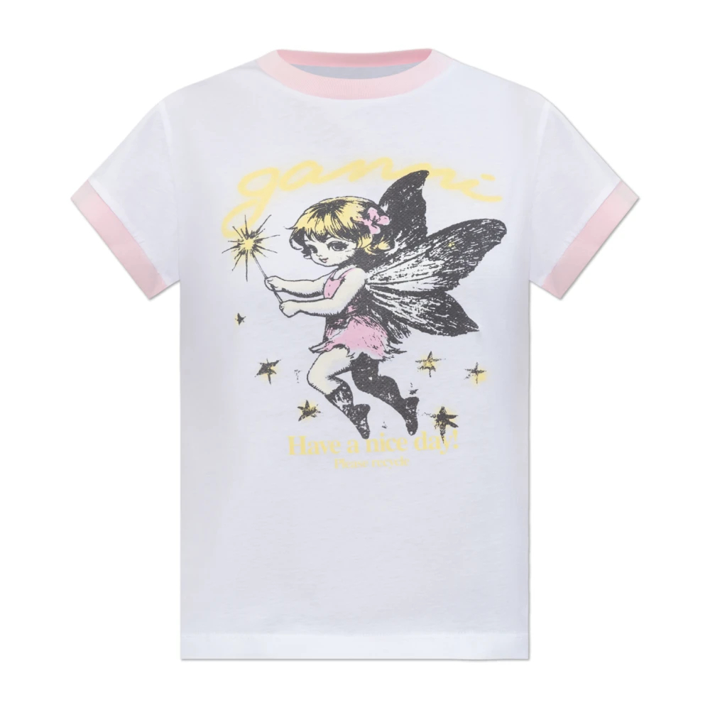 GANNI weiß T-Shirt im Baby Fit mit Fairy-Print Bio-Baumwolle - Größe M - Bild 4