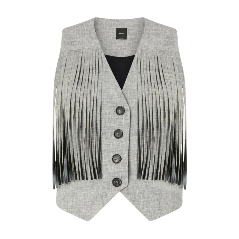 Pinko - V-Ausschnitt Fransenweste - Jackets - Damen - Schwarzk - S