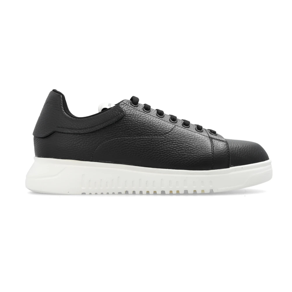 Emporio Armani Herren Schwarz - Tumbled Leather Sneakers - Shoes - K - 45 Eu